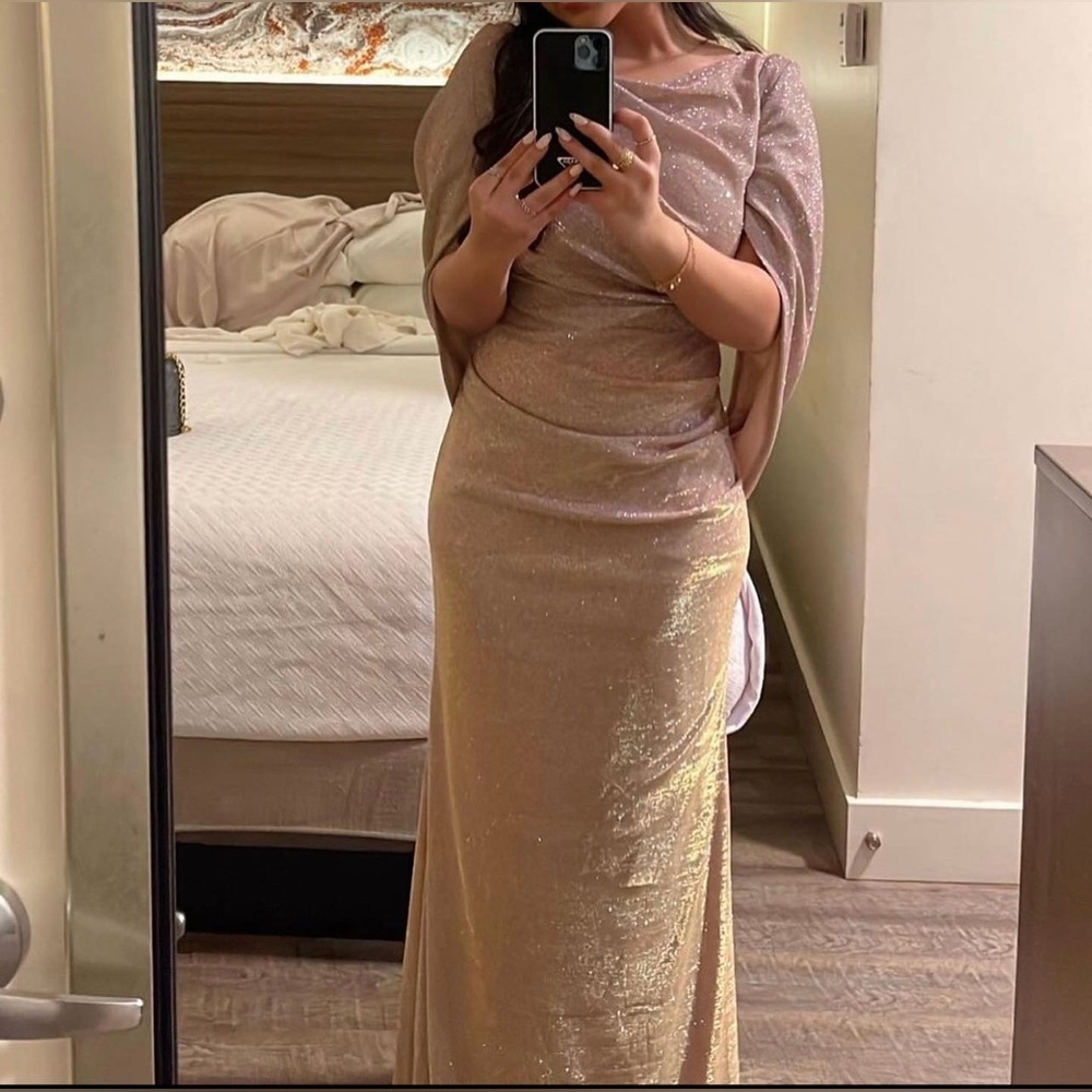 Betsy and Adam metallic cape dress